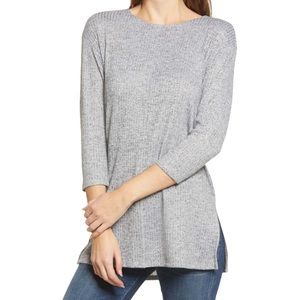 Bobeau Ribbed Long Sleeves Gray Tunic Sweater Top Size XS NEW